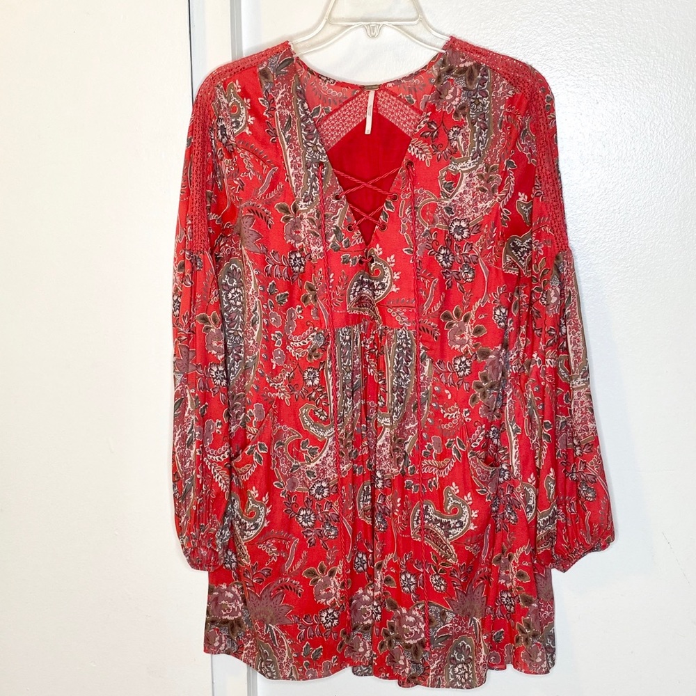 Free People Rain or Shine Red Boho Dress XS - Picture 5 of 8